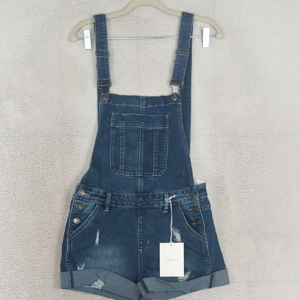 KanCan Women's Distressed Denim Shortalls Size‎ XS